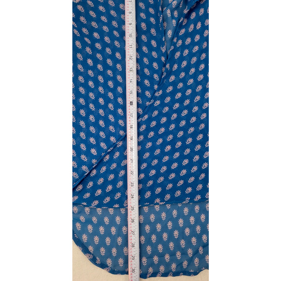 Japna Blue Floral Sheer High Low Wrap Blouse Women’s Size Large Boho Sexy Top - Picture 5 of 5